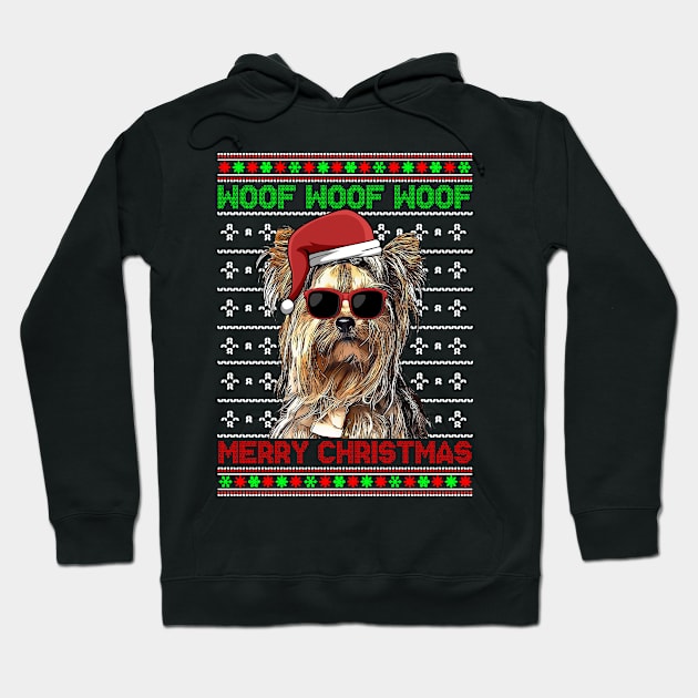 Yorkshire Terrier Dog Funny Woof Merry Christmas Hoodie by TheBeardComic